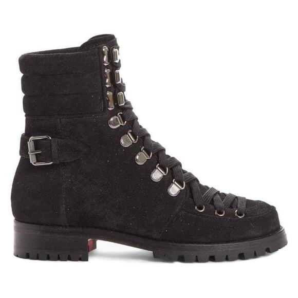 Christian Louboutin Who Runs Flat Crosta Star Black Combat Ankle Boots 35 - Picture 2 of 11